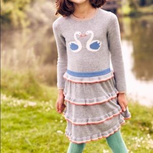 NWOT Mini Boden Grey Marl Swans Dress 5-6y